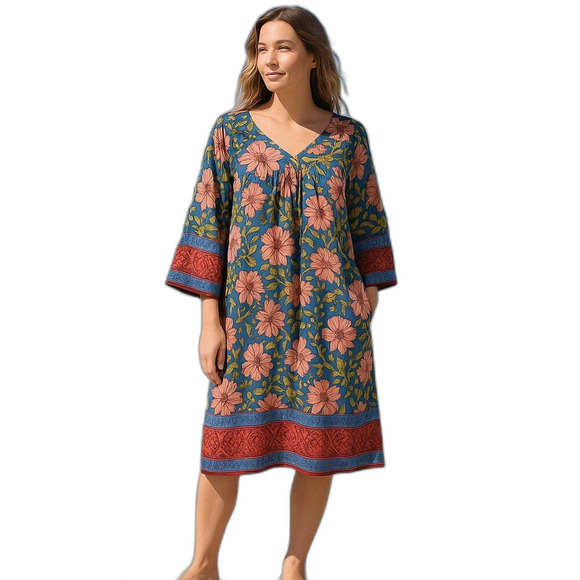 NEW Easel Oversized Small Multi-Color Floral Dress 3/4 Wide Sleeves BOHO Resort - Picture 1 of 15